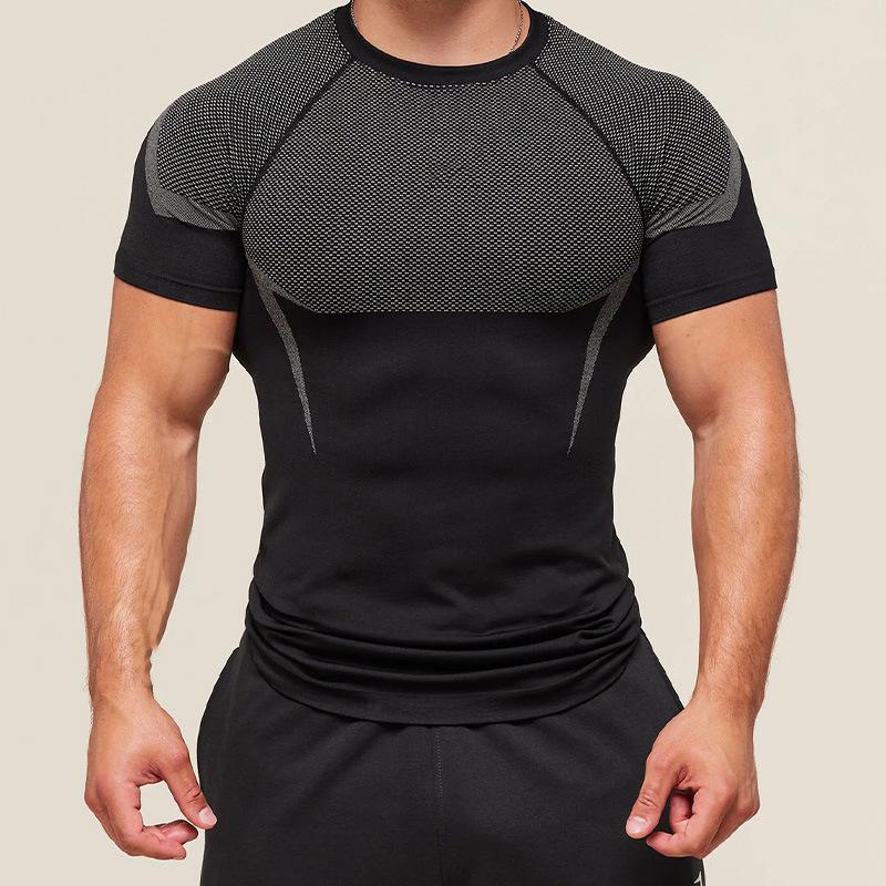 Men's Slim Fit Stretchy T-Shirt: Solid Color, Muscle-Enhancing, Short & Long Sleeve, Ideal for Training, Running, and Layering in Summer.