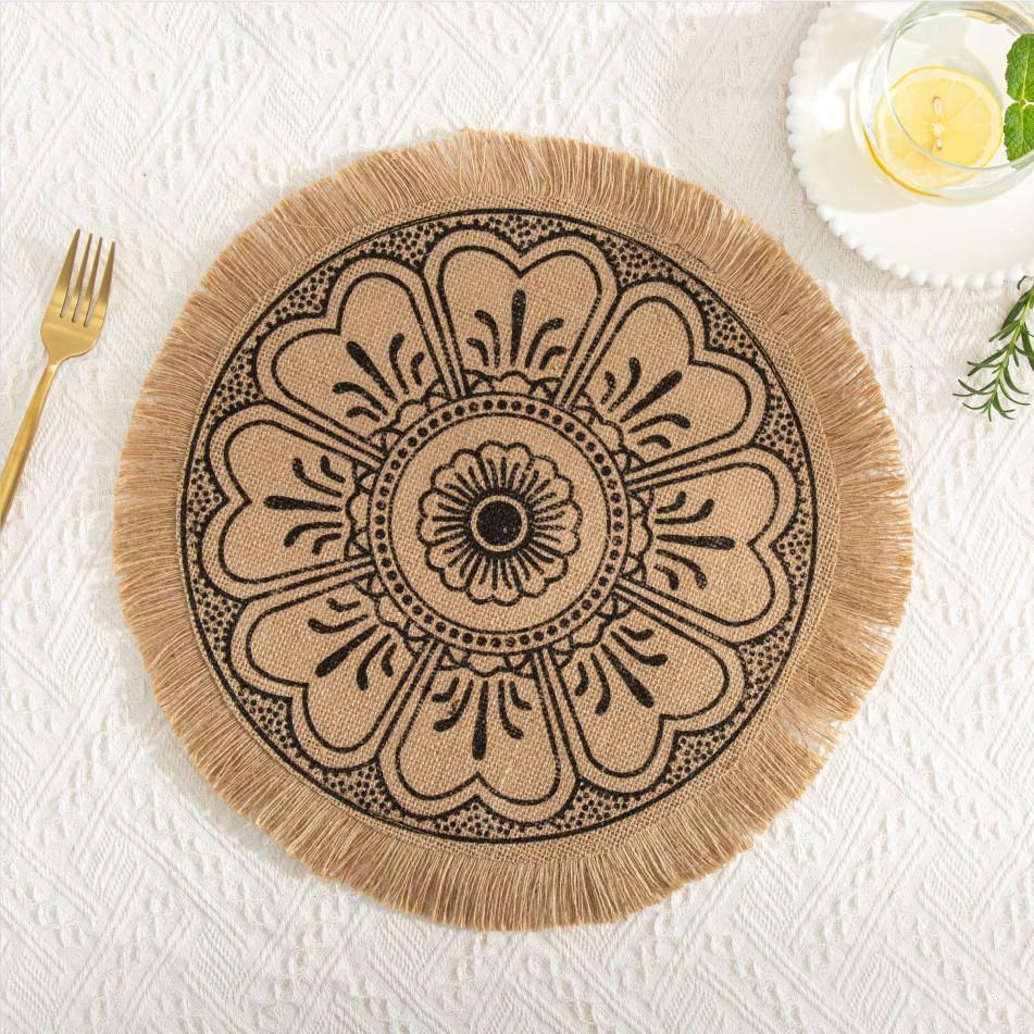 Heat Resistant Braided Place Mats Non-Slip Cup Coaster Mat Vintage Round Placemat  Dining Table
