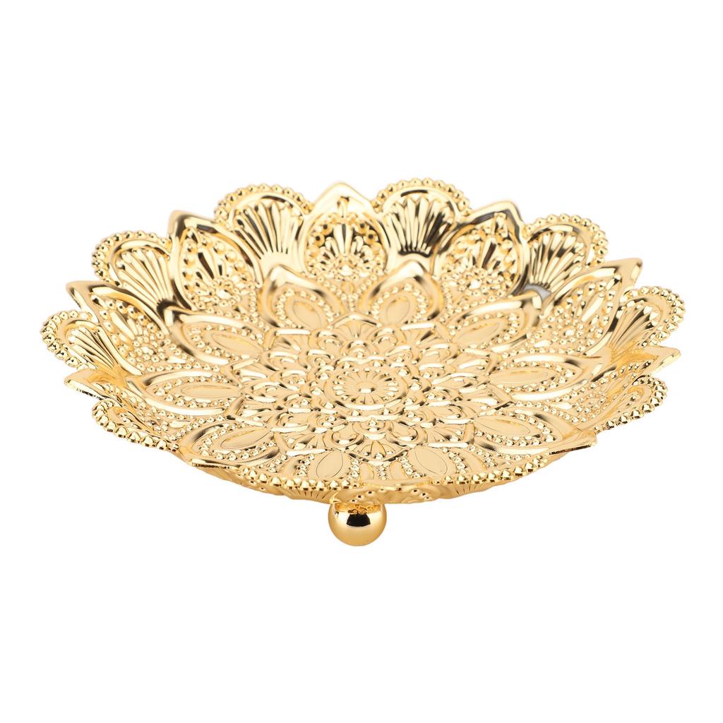 Turkish Serving Tray Round Flower Shape Retro Embossed Pattern Elegant Exquisite Metal Coffee Tea Serving Tray 14cm