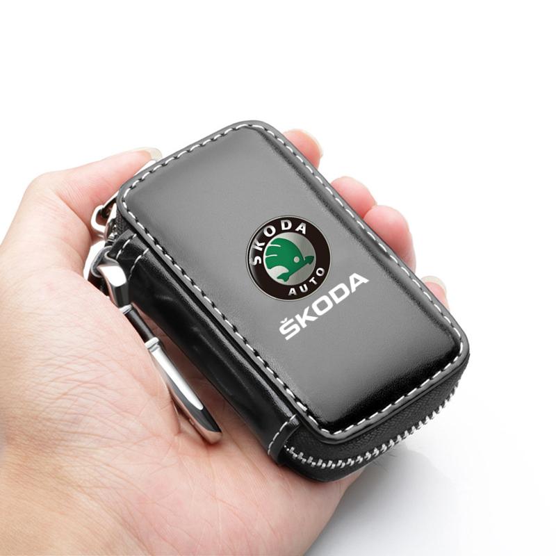 vhnws1 Car Key Protector Bag Key Chain Holder Auto Key Case Wallet For Skoda octavia 3 2 superb 3 kodiaq Fabia Kamiq Karoq Accessories