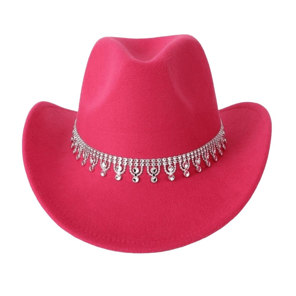 Sparkling Western Cowboy Hat Rhinestone Decoration Top Hat Elegant Felt Fedora Hat Women
