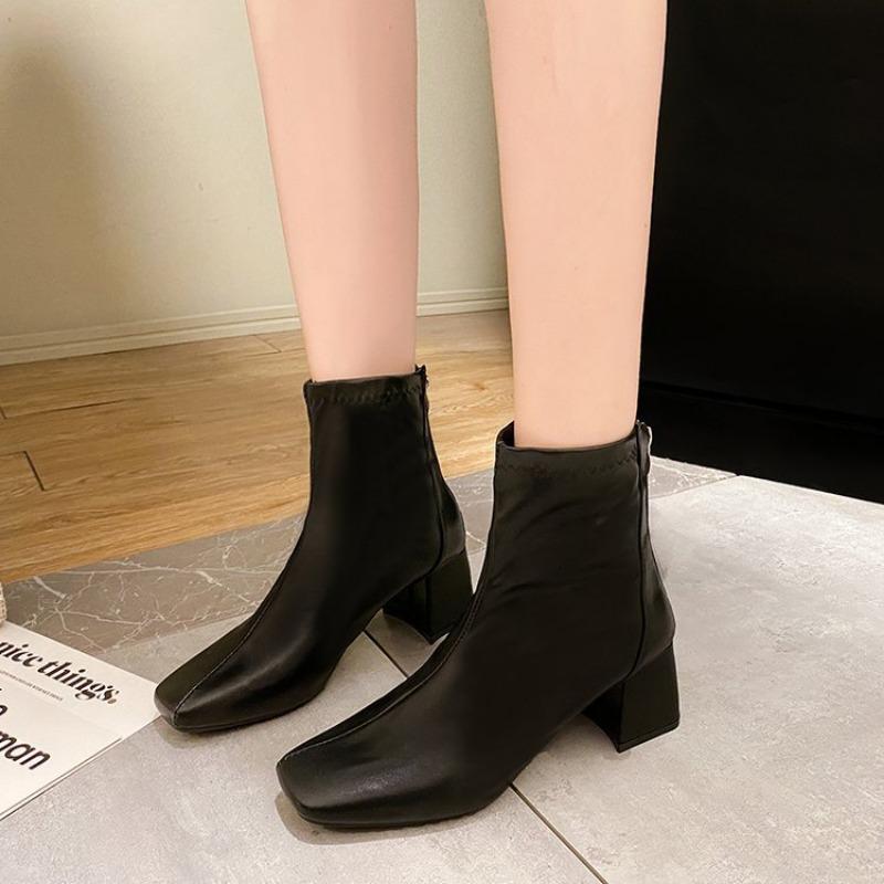 Fashion Boots Women's Autumn New Medium Heel Short Boots Women's Square Heel Thick Heel Medium Tube Women's Boots