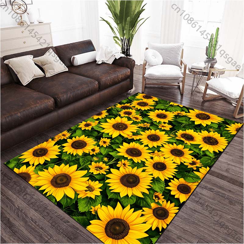 1PC Sunflower Printed Carpet for Living Room Bedroom Bedside Bathroom Floor Mat Area Rugged Sofa Mat Home Decor Large Size