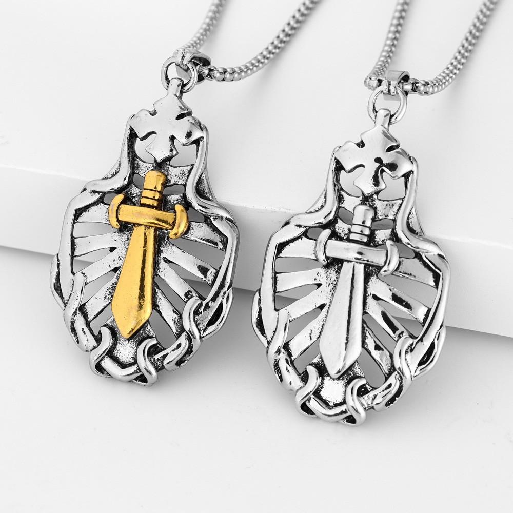 Pendentif Collier Croix d'Épée Creuse pour Homme Punk Rock Rétro Vieux Bijoux