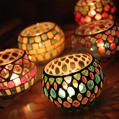 Glass Mosaic Tabletop Votive Centerpiece Candle Holder Candle Jar Home Decor Candlestick
