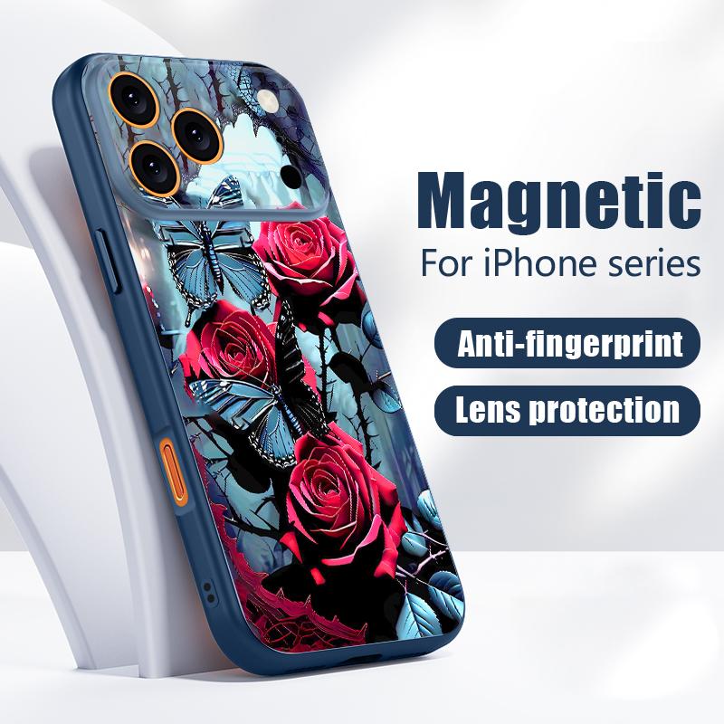 Rote Rosenblüten Muster Hülle Für iPhone 17 Pro Max Magnetisch Für Magsafe Hybrid Schlanke Matte Abdeckung Für iPhone 16 15 14 13 Pro Max