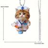 Playful Cartoon Feline Nurse Car Decoration Acrylic Hanging Charm With Sturdy Rope For Christmas Tree And Door Decoratio