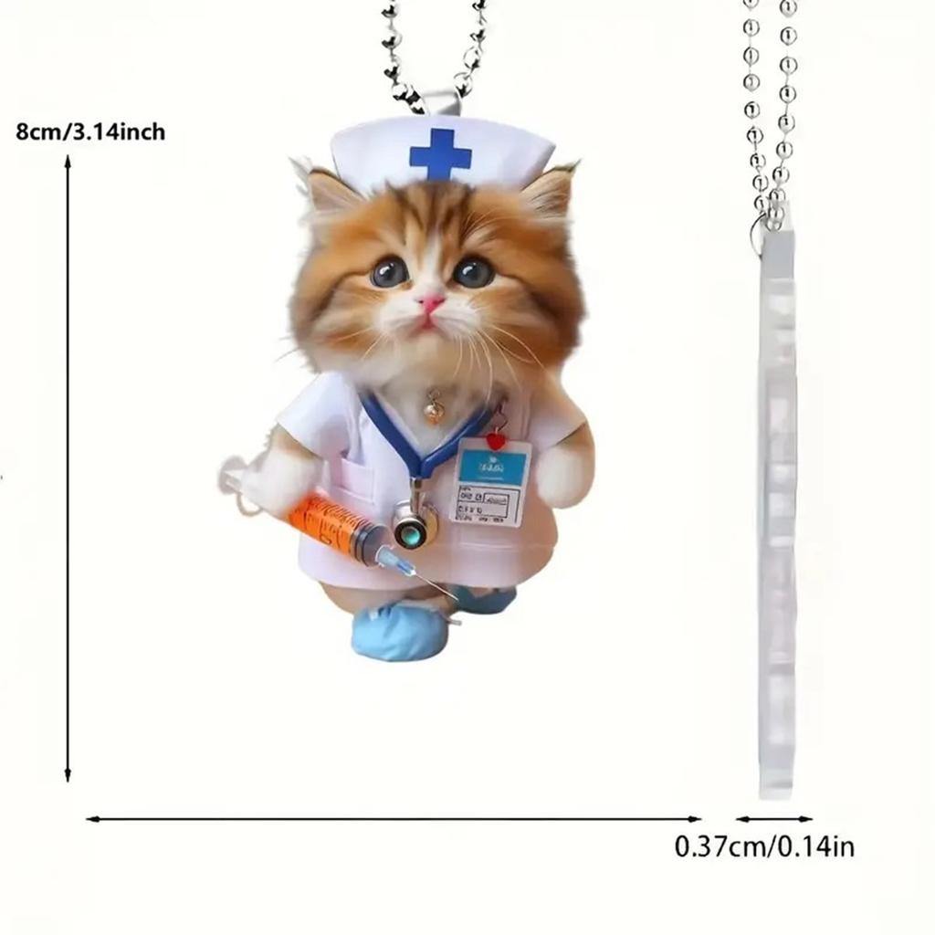 Playful Cartoon Feline Nurse Car Decoration Acrylic Hanging Charm With Sturdy Rope For Christmas Tree And Door Decoratio