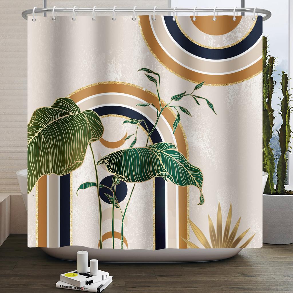 Abstract Bohemian Shower Curtains Medieval Arch Sun Leaf Modern Minimalist Line Geometric Decorative Bathroom Waterproof Curtain