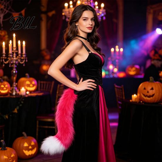 Halloween Beast Girl Outfit Plush Fox Cosplay Mask, Fluffy Tail, Costumes Props, Fuzzy Anime Costume Accessories Mask for Party Convention And