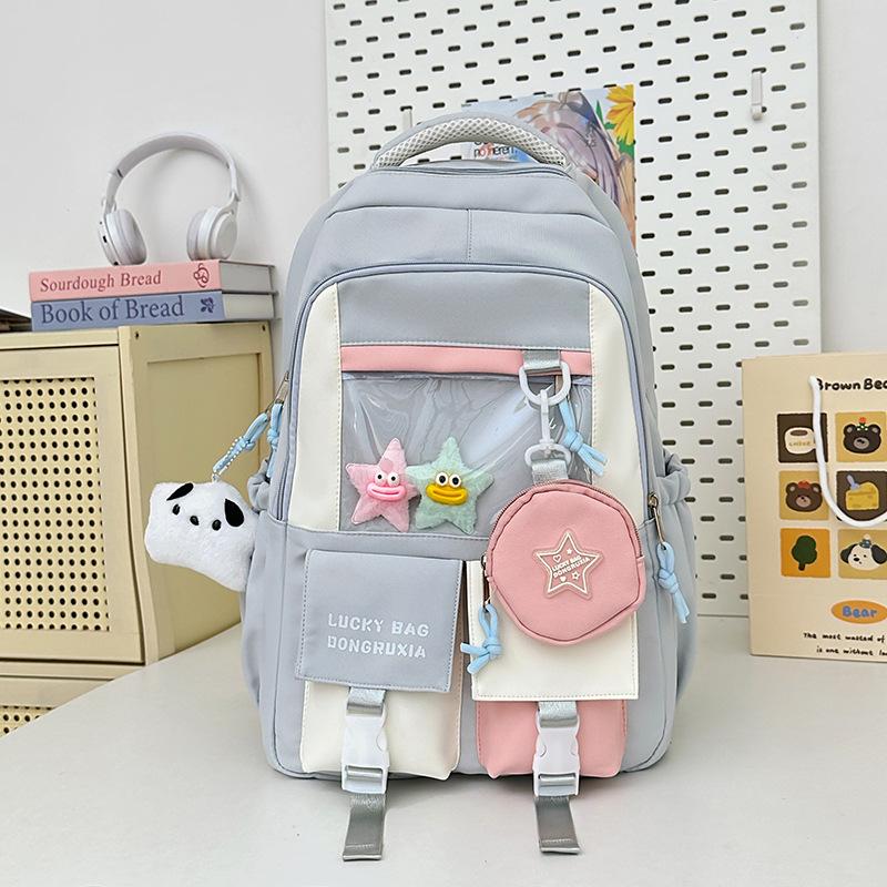 Schoolbag Schoolbag for Female Primary School Students Large Capacity Japanese Students Pain Bag Contrasting Color Backpack Junior High School