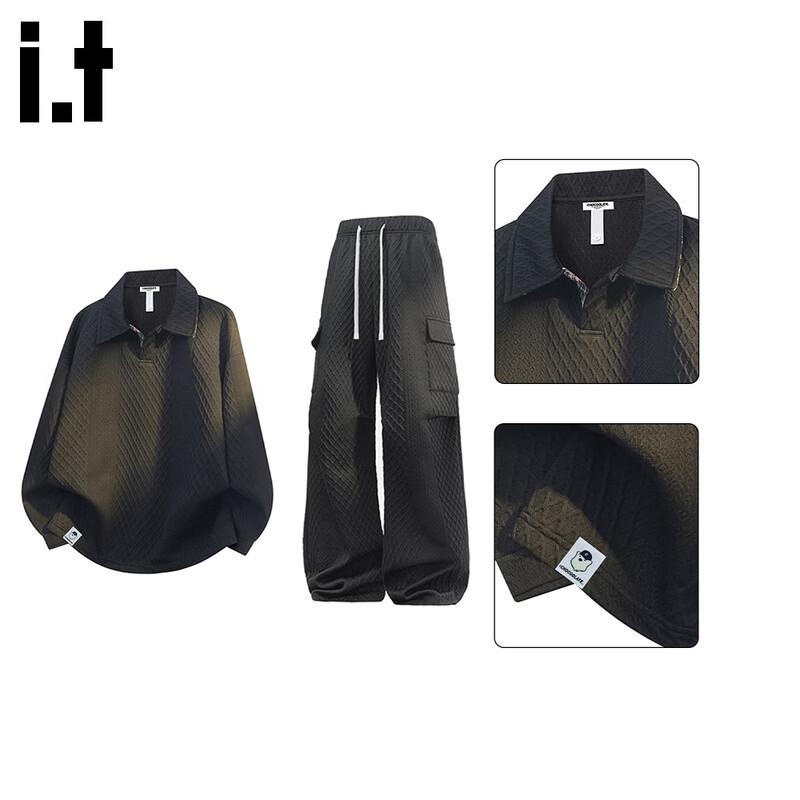 Men's Casual Lapel Sweatshirt and Straight Pants Set