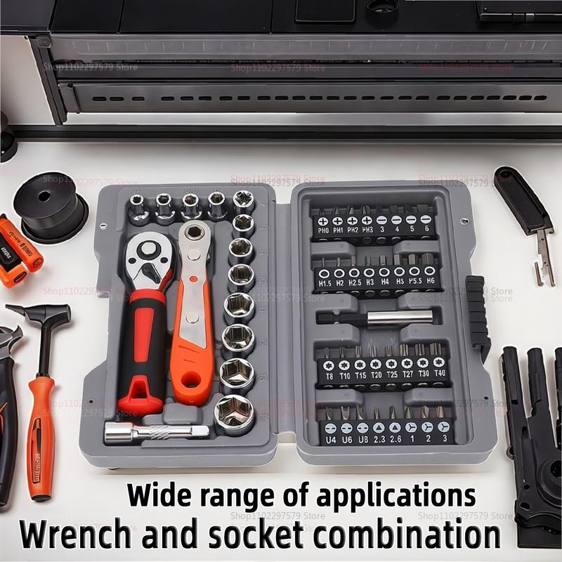 48-teiliges Ratschen-Steckschlüssel-Set mit verstellbarem Schraubenschlüssel, Schraubendreher-Bits, praktischer Handwerkzeugsatz für Zuhause, Garage, Autoreparaturen