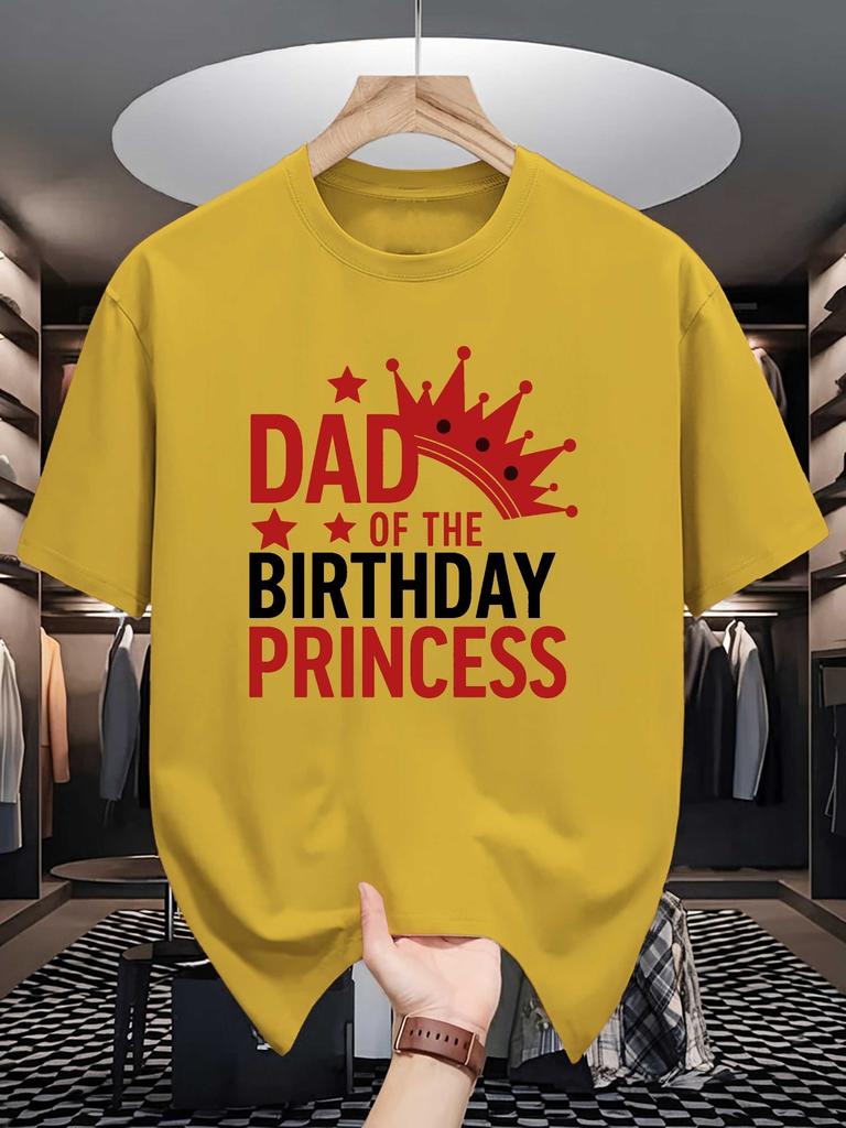 Unisex Summer Short Sleeve Tee Dad Of The Birthday Princess Crown Print Casual Loose Crew Neck Fashion Streetwear Daily Basic Top