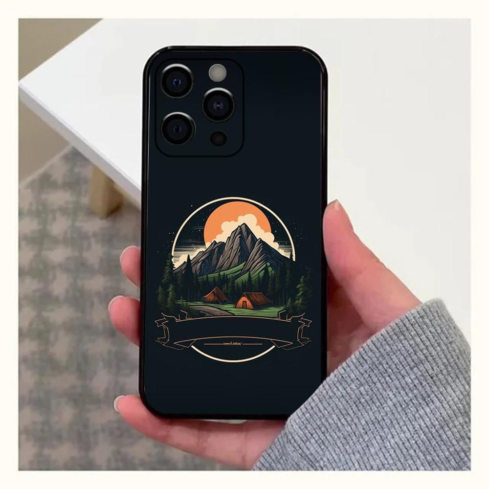 Camping Mountain Outdoor Phone Case For Apple iPhone 15,14,13,12,11,Pro,X,XS,Max,XR,Plus,Mini Soft Black Cover