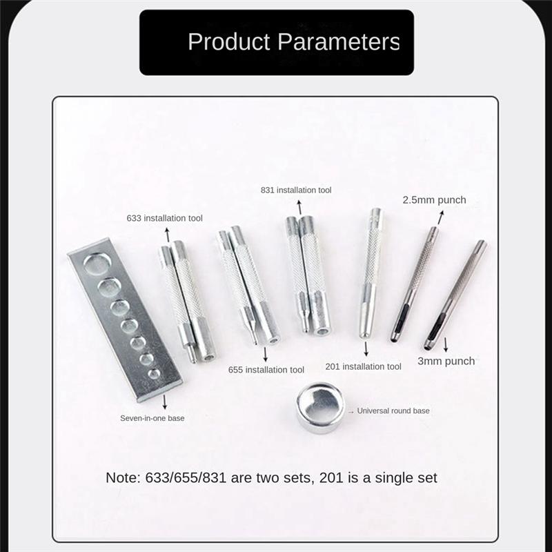 B-Est 11PCS 633/655/831/201 Rivet Base Snap Button Base Punching Leather Snap Button Set Silver серебряный