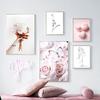 Pink Sweet Flowers Butterfly Love Kissing Line Abstract Canvas Painting Posters Prints Nordic Wall Art Pictures for Home Decor