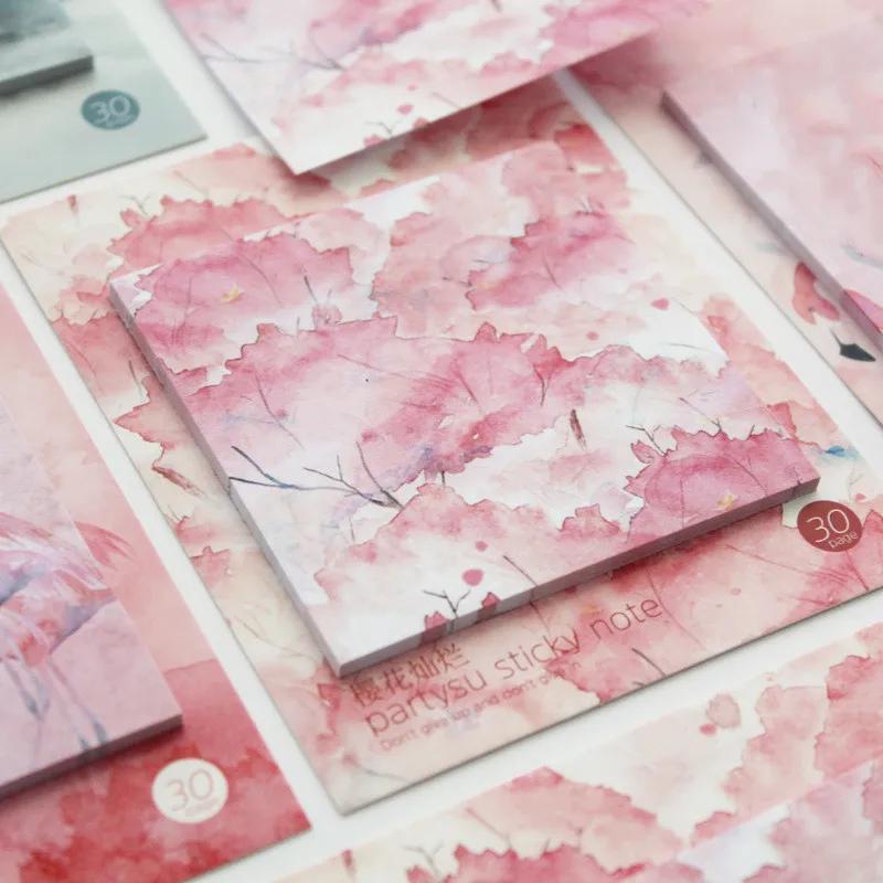 Sakura Hibiscus Pictură cu Cerneală Note Adezive Marmură Design Exquis Caiet Papetărie Articole de Birou Școală