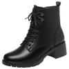 4.5cm Comfortable Med Square Heels Soft Leather Shoes Women's Platform Botas Winter 2025 Short Plush Warm Ankle Boots Office Mom