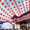 Double Happiness Wedding Bunting: Outdoor Lanterns, String Lights & Hanging Pinwheel Decor