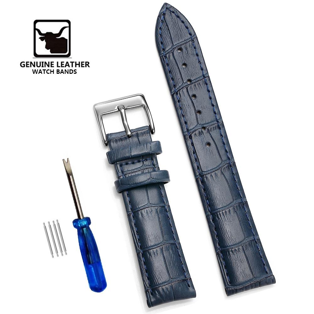 Cowhide Genuine Leather Watch Strap 12/14/16/18/20/22/24 mm Watch Pin buckle Band Soft Wrist Watchband Bracelet + Tool