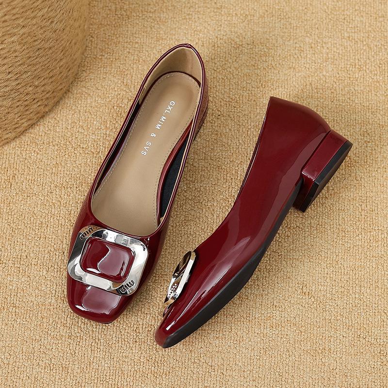 

G3760-14 туфли на высоком толстом каблуке 2025 новая весна и осень женская обувь удобные туфли-лодочки с квадратным носком 40 красный