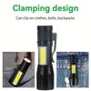 Powerful Mini LED Flashlight COB XPE Zoom Torch Built-in Battery USB Rechargeable with Pen Clip for Outdoor Camping Hiking Emergency Daily Use Light