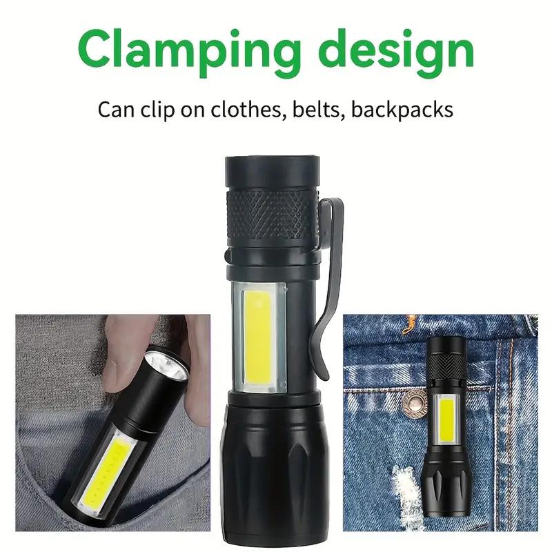 Powerful Mini LED Flashlight COB XPE Zoom Torch Built-in Battery USB Rechargeable with Pen Clip for Outdoor Camping Hiking Emergency Daily Use Light