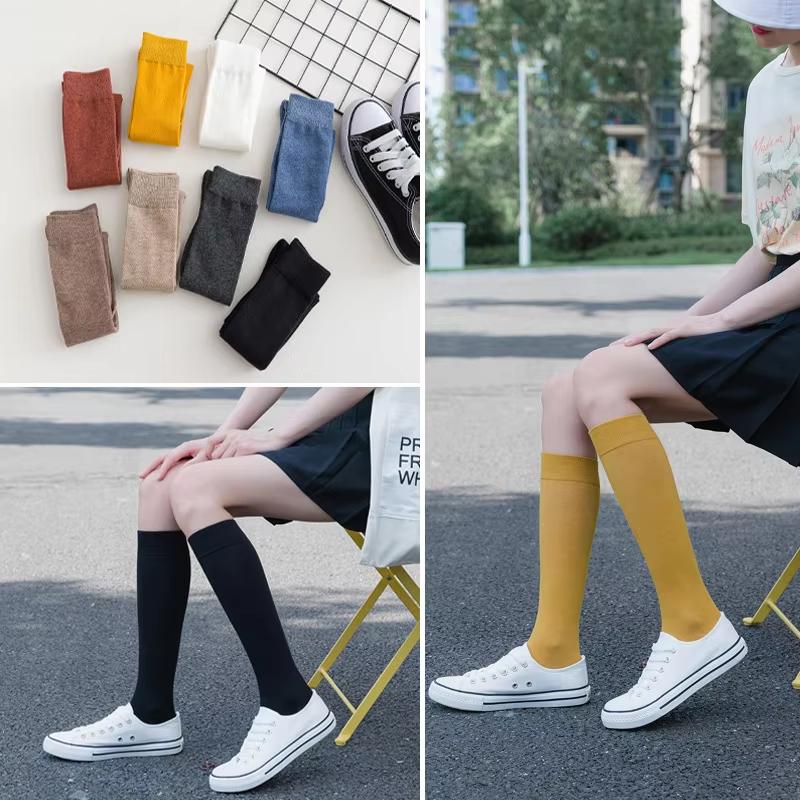 2 Pairs of Socks Women's Calves Socks Pure Color Cotton Socks Knee-japanese Department Jk Stockings College Wind Pile Socks