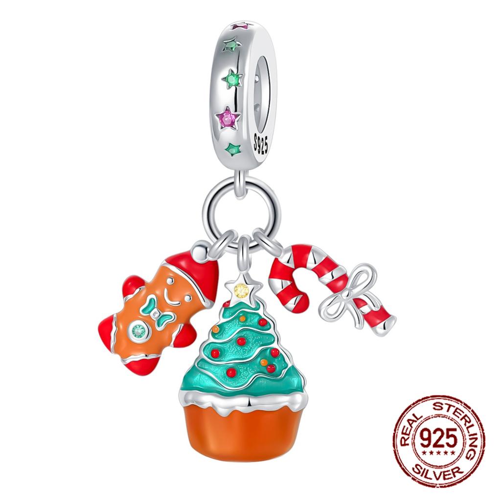 Copper Christma Tree Cupcake Gingerbread Man Candy Cane Pendant Compatible With Authentic Charm Bracelets Women Do It Yourself Jewellery Gift