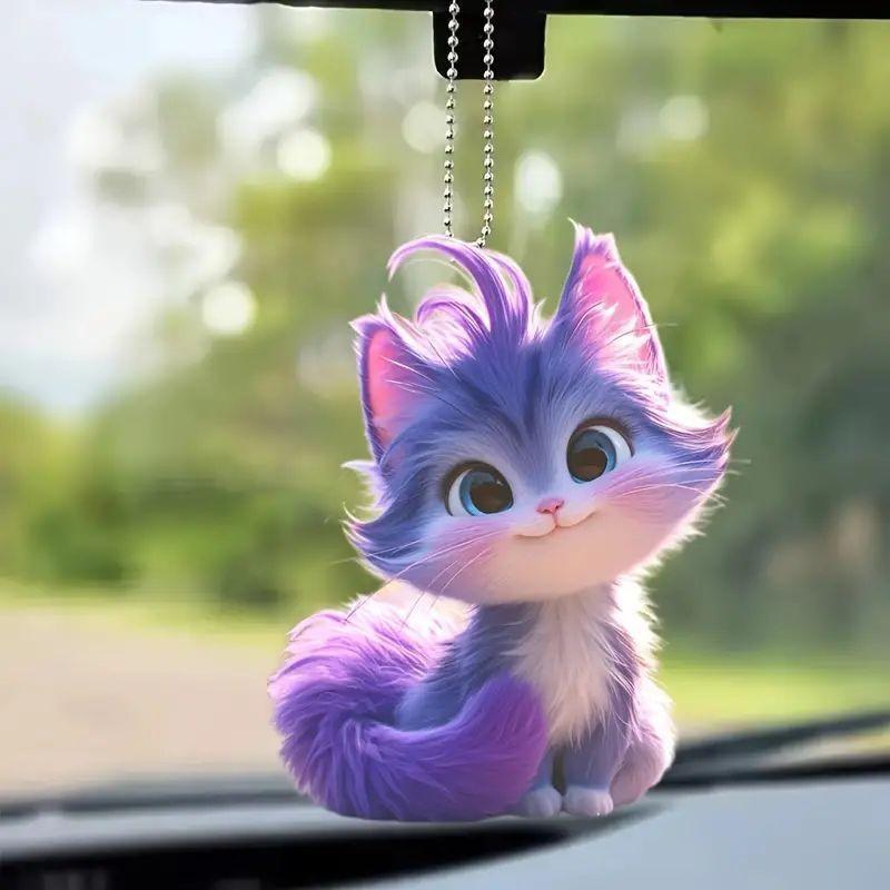 Purple Acrylic Sweet Cartoon Fox Car Accessory For Charming Decoration Interior