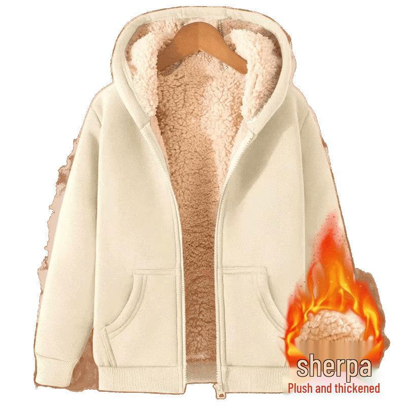 Men's Black Lambskin Hooded Cardigan: Heavyweight Plus Velvet Sweatshirt for Autumn & Winter