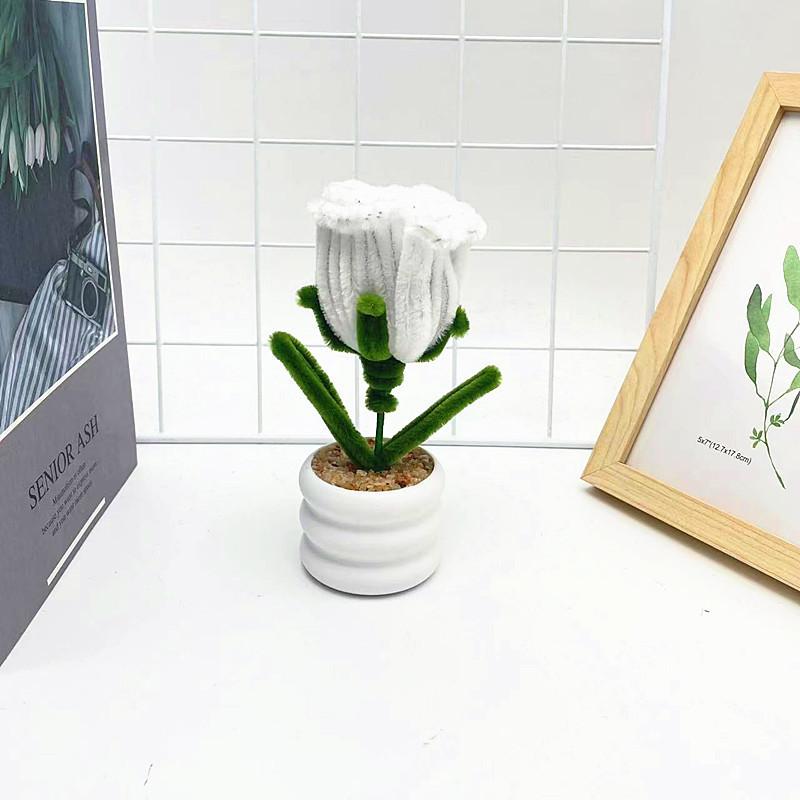 Multi Colored Plush Twisted Rod Rose Potted Desktop Decoration Ornament For Office Decor