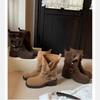 Grape Mother of the Same Style, Height Increase of 5.5cm~ Maillard Thick Heel Thick Bottom Buckle Strap Cow Velvet High Heel Short Boots Women's