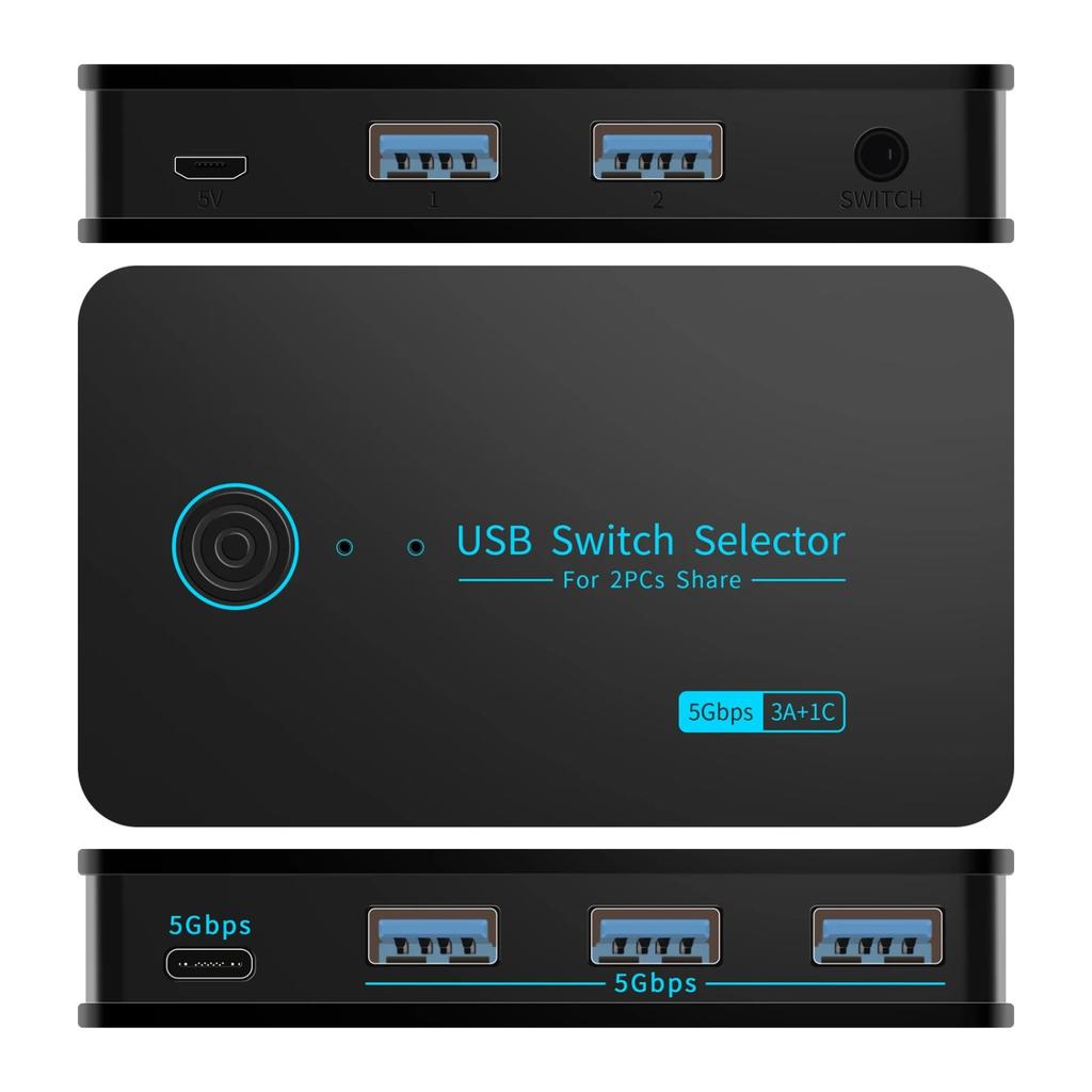 USB3.0 KVM Switch Hotkey Switcher for PC Keyboard Mouse Printer 2 PCs Sharing 4 Devices USB Switch Shared Controller Adapter Hub