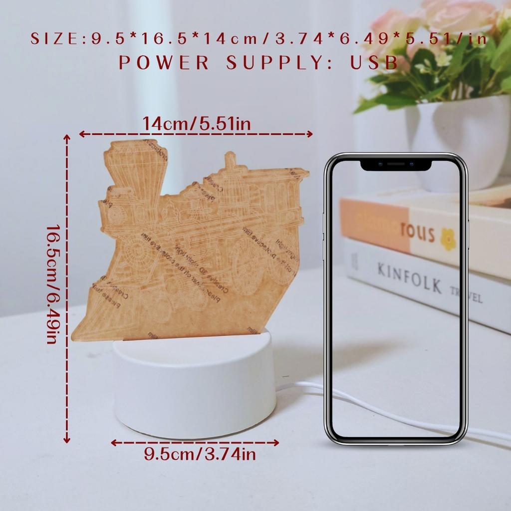 Retro steam train 3D night light, USB monochrome warm light, very suitable for bedroom environment and room decoration