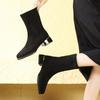 Black low-heeled short boots women's thin boots 2025 new autumn and winter square head rear zipper women's suede elastic boots