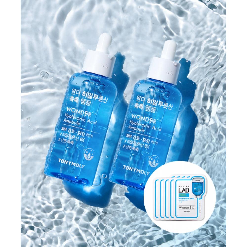 Tonymoly [2 Pack] Wonder Hyaluronic Acid Moisturizing Ampoule 100ml + Hyaluronic Acid Mask 5 Free FREE