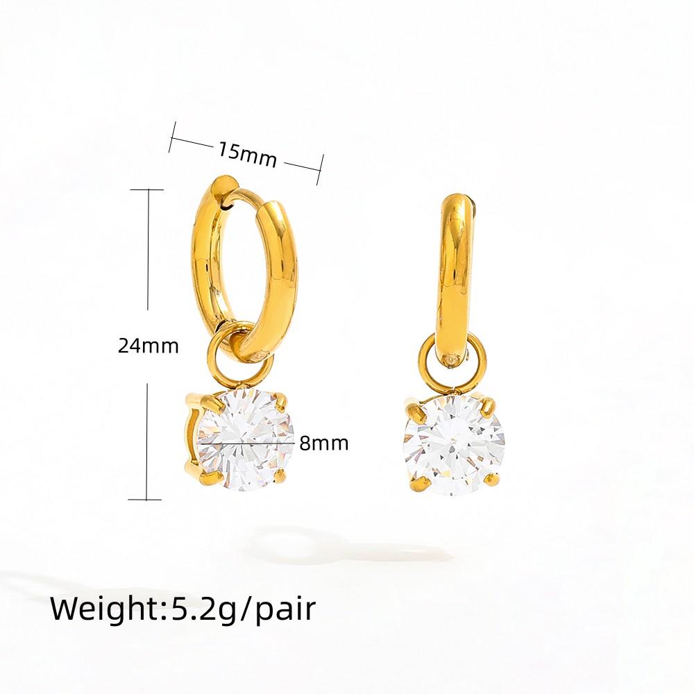 High End 18K Gold Plated PVD Single Round Zirconia Pendant Huggie Earrings Trendy Stainless Steel Fashion Jewelry-