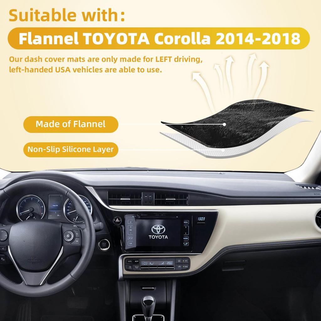 Dashboard Flannel Dash Cover Mat For Toyota Corolla 2014 2015 2016 2017 2018 Flannel  Fit Toyota Corolla Accessories Dash Cover Black Trim (Corolla