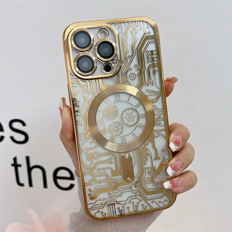 Plating Magnetic Wireless Charge For MagSafe Case For iPhone 14 15 13 12 11 Pro Max Plus Luxury Phone Lens Protector Back Cover