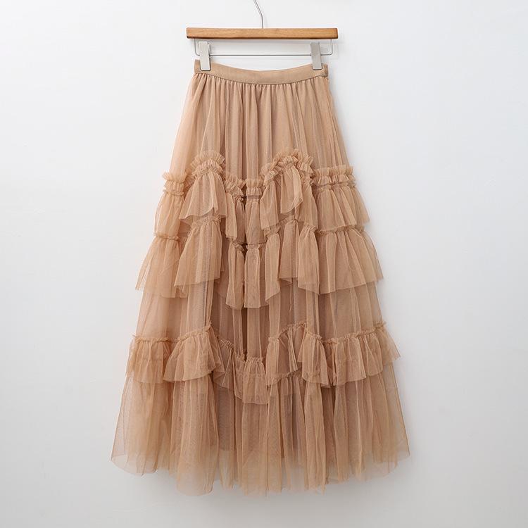 

2024 Осень/Зима Многослойное А-силуэтное платье феи с оборками из сетки для женщин One Size хаки