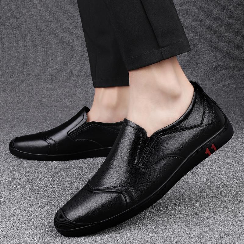 FashionHandmade Men Spring Loafers Genuine Leather Slip on Business Casual Shoes Outdoor Mens Slip on Driving Footwear All-match Flats
