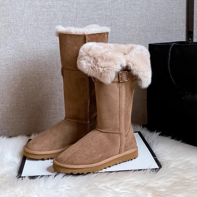Warm and velvet snow boots for women wear brown thick-soled fluffy high boots 2025 autumn and winter new medium tube cotton shoes