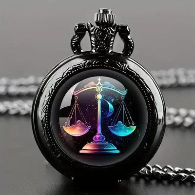 Design Segno Zodiacale Bilancia Orologio da Tasca al Quarzo Vintage Uomo Donna Ciondolo Collana Catena Orologio Ciondolo Regali