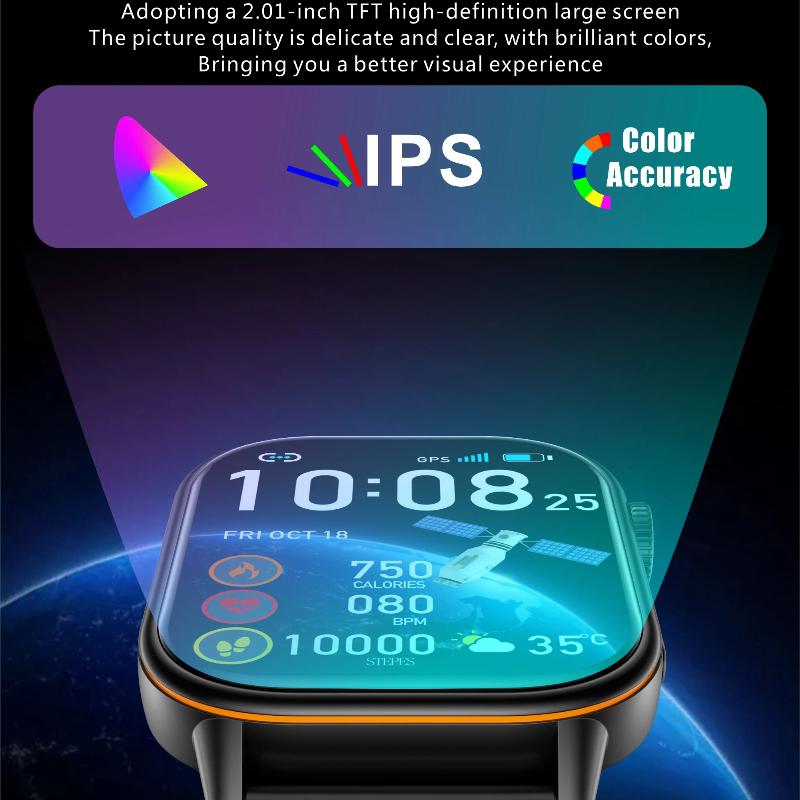 2025 New Uric Hot Sales Built In GPS Sports Smartwatch Men 2.01 Inch HD Screen Compass 5ATM Bluetooth Call Fitness Outdoor Adults