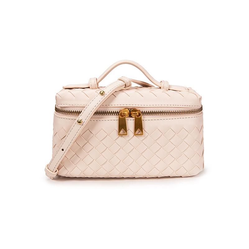 Woven Small Pu Handbag Makeup Bag With Inner Pockets For Women Casual Outings