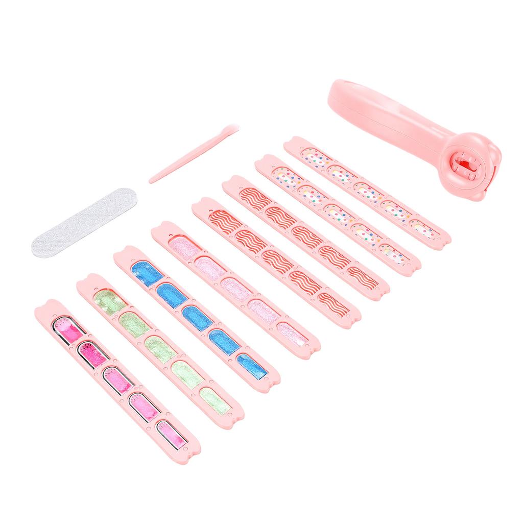 Nail Stamping Machine Set Glitter Stickers Press Nail Sticker Machine Play Toys with 8 Colorful Nail Stickers for Girls