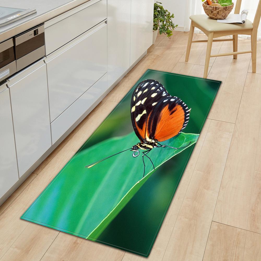 საძინებლის კარის ხალიჩა საწოლის გვერდით იატაკზე მოცურების შთამნთქმელი ხალიჩა აბაზანის ხალიჩა პეპლის პრინტით სამზარეულოს ხალიჩა დერეფანი გრძელი ხალიჩა