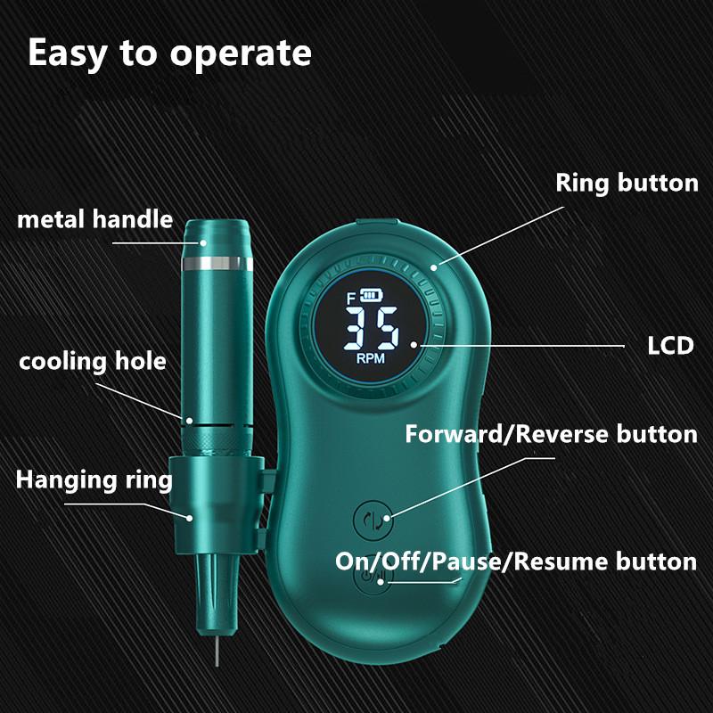 Polizor de unghii 35000rpm instrument pentru unghii Polizor de unghii reincarcabil Polizor electric portabil Afisaj LCD